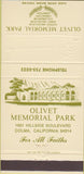 Matchbook Cover - Olivet Memorial Park Colma CA 30 Strike