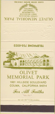 Matchbook Cover - Olivet Memorial Park Colma CA 30 Strike