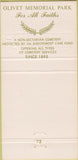 Matchbook Cover - Olivet Memorial Park Colma CA 30 Strike