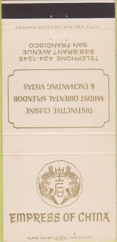 Matchbook Cover - Empress of China San Francisco CA 30 Strike
