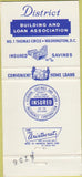 Matchbook Cover - District Loan Building Assoc Washington DC 30 Strike
