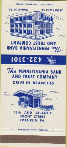 Matchbook Cover - Pennsylvania Bank Trust Co Franklin PA 30 Strike
