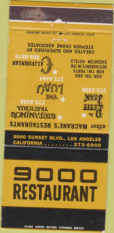 Matchbook Cover - 9000 Restaurant Los Angeles CA 30 Strike