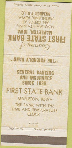 Matchbook Cover - First State Bank Mapleton IA 30 Strike