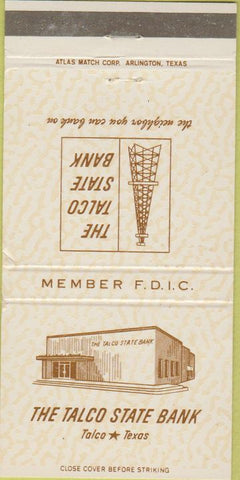 Matchbook Cover - Talco State Bank Talco TX 30 Strike