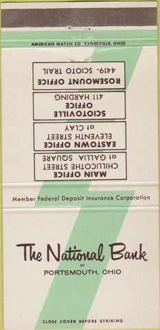 Matchbook Cover - National Bank of Portsmouth OH 30 Strike