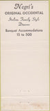 Matchbook Cover - Negri's Italian Restaurant Occidental CA white 30 Strike