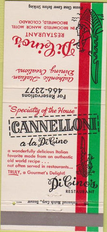 Matchbook Cover - Cannelloni a la Di Cino Broomfield CO 30 Strike