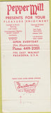 Matchbook Cover - The Pepper Mill Pasadena CA 30 Strike