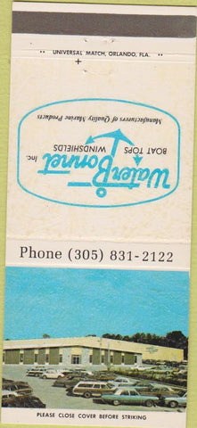 Matchbook Cover - Water Bonnet Boat Tops Windshields Casselberry FL 30 Strike