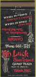 Matchbook Cover - On Luck Chinese Restaurant Walpole MA 30 Strike