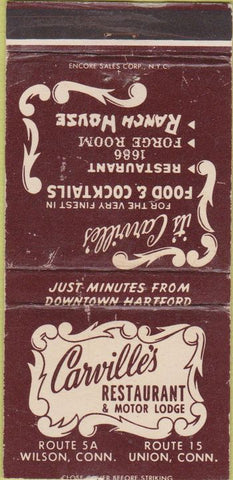 Matchbook Cover - Carville's Restaurant Union Wilson CT WEAR 30 Strike
