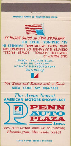 Matchbook Cover - Penn Auto Plaza Bloomington MN 30 Strike