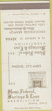 Matchbook Cover - Home Federal Savings Loan Xenia OH 30 Strike