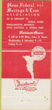Matchbook Cover - Home Federal Savings Loan Xenia OH 30 Strike