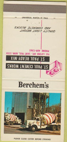 Matchbook Cover - Berchem's St Paul Cement MN 30 Strike