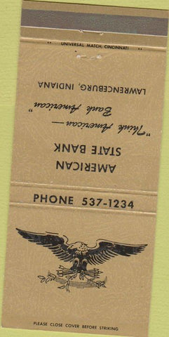 Matchbook Cover - American State Bank Lawrenceburg IN 30 Strike