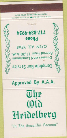 Matchbook Cover - The Old Heidelberg Swiftwater PA 30 Strike