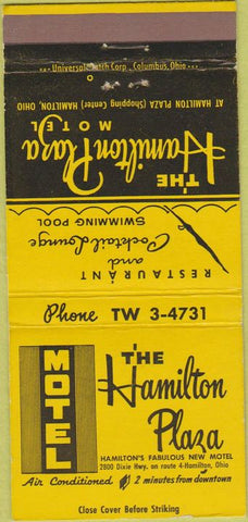 Matchbook Cover - Hamilton Plaza Motel Hamilton OH 30 Strike