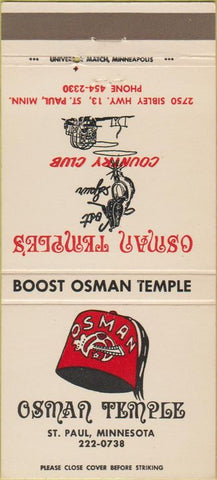 Matchbook Cover - Osman Temple Shriners St Paul MN 30 Strike