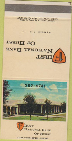 Matchbook Cover - First National Bank of Hurst TX 30 Strike