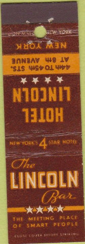 Matchbook Cover - Lincoln Bar New York City hotel Midget