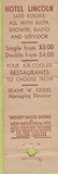 Matchbook Cover - Lincoln Bar New York City hotel Midget