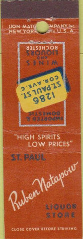 Matchbook Cover - Ruben Natapow Liquor St Paul MN Midget