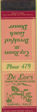Matchbook Cover - De Loe's Carmel CA SAMPLE Midget