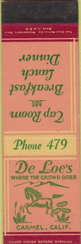 Matchbook Cover - De Loe's Carmel CA SAMPLE Midget