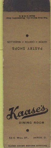 Matchbook Cover - Kaase's Dining Room Akron OH SAMPLE Midget