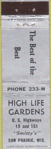 Matchbook Cover - High Life Gardens Sun Praire WI Midget