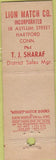 Matchbook Cover - TJ Sharaf Lion Match Hartford CT Midget