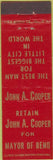 Matchbook Cover - John Cooper Mayor of Reno NV Midget