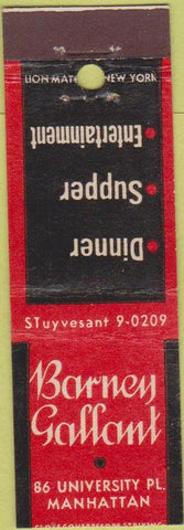 Matchbook Cover - Barney Gallant Manhattan New York City Midget