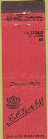 Matchbook Cover - Bill Bertolotti New York City Midget
