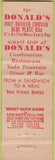 Matchbook Cover - Donald Restaurant Fairfield CT Midget