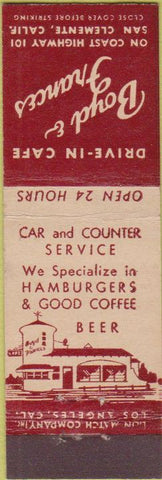 Matchbook Cover - Boyd Frances San Clement CA hamburgers Midget