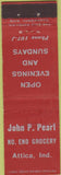 Matchbook Cover - John Pearl Grocery Attica IN Midget