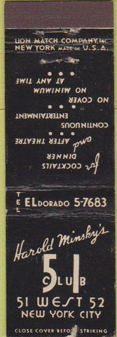 Matchbook Cover - 51 Club New York City WEAR Midget