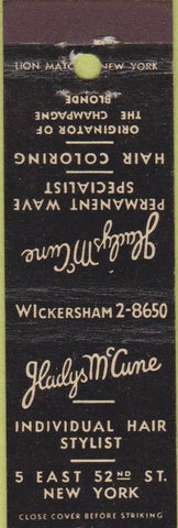 Matchbook Cover - Gladys McCune Hair Salon New York City Midget