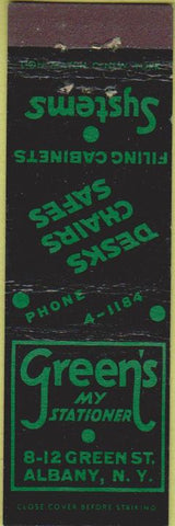 Matchbook Cover - Green's Office Supply Albany NY Midget