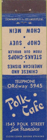 Matchbook Cover - Polk Cafe San Francisco CA Chinese Midget
