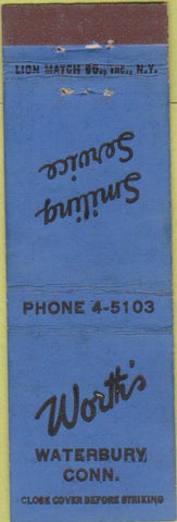 Matchbook Cover - Worth's Waterbury CT Midget