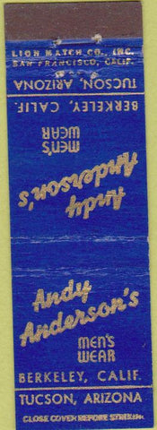 Matchbook Cover - Anderson's Mens Wear Tucson AZ Berkeley CA Midget