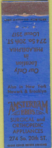 Matchbook Cover - Amsterdam Bros surgical Philadelphia PA Midget