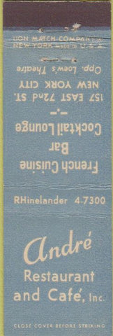 Matchbook Cover - Andre' Restaurant French New York City Midget