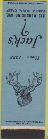 Matchbook Cover - Jack's Santa Rosa CA SAMPLE Midget