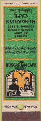 Matchbook Cover - Hungarian Cafe Lubbock TX Midget