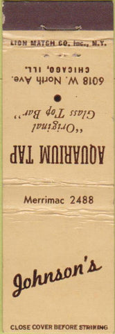 Matchbook Cover - Johnson's Tap Room Chicago IL Midget